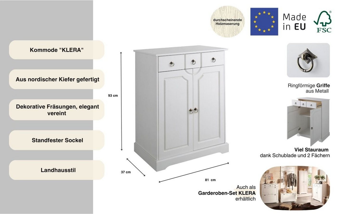 OTTO home Kommode Klera, Breite 81 cm, aus massiver Kiefer, FSC®-zertifiziert – Bild 3 von 5