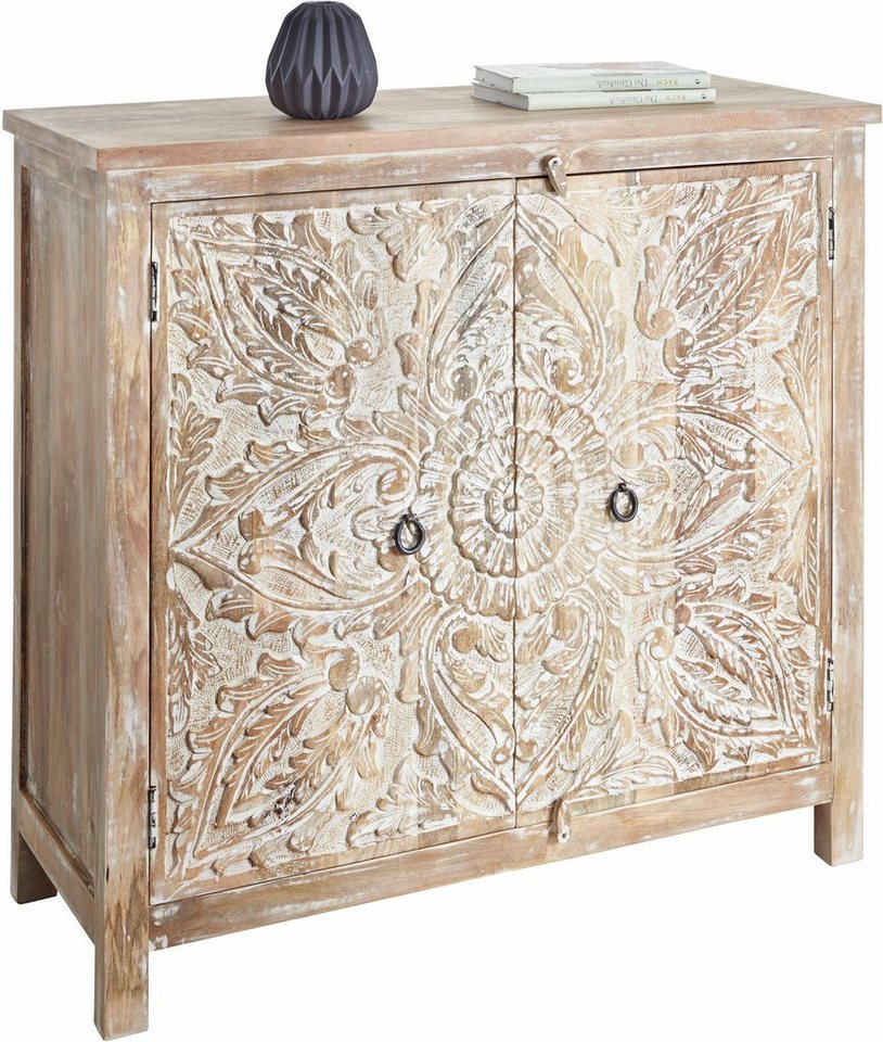 OTTO home Kommode Malati Highboard mit 2 Türen, 2 Fächer und dekorativer Fräsung, Handgefertigt mit dekorativen Fräsungen, mit Metallgriffen – Bild 2 von 5