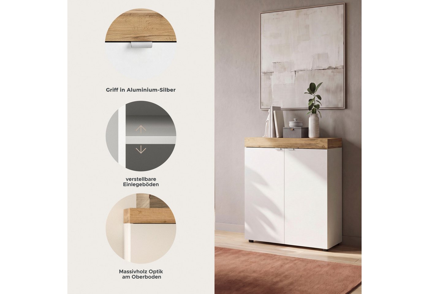 OTTO home Kommode MAMBO II, Breite 77 cm, 2 Türen, 2 Einlegeböden (1 St., 2-farbige Ausführung, in verschiedenen modernen Trendfarben erhältlich), Kommode, Anri – Bild 3 von 5
