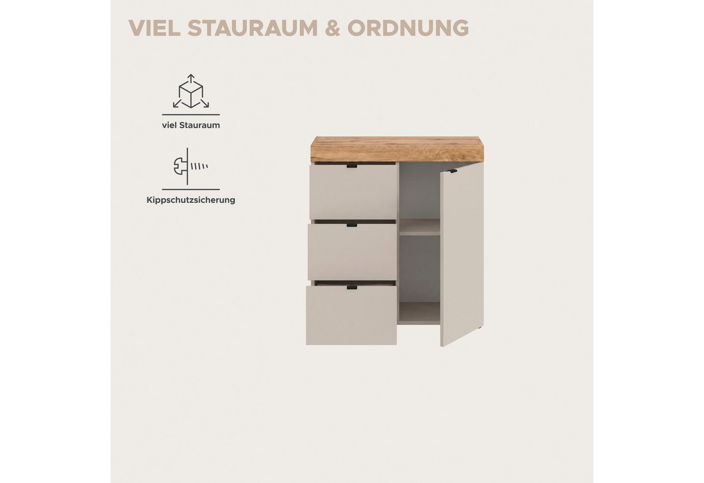 OTTO home Kommode MAMBO II, Breite 77 cm, 1 Tür, 1 Einlegeboden, 3 Schubkästen (1 St., 2-farbige Ausführung, in verschiedenen modernen Trendfarben erhältlich),  – Bild 4 von 5