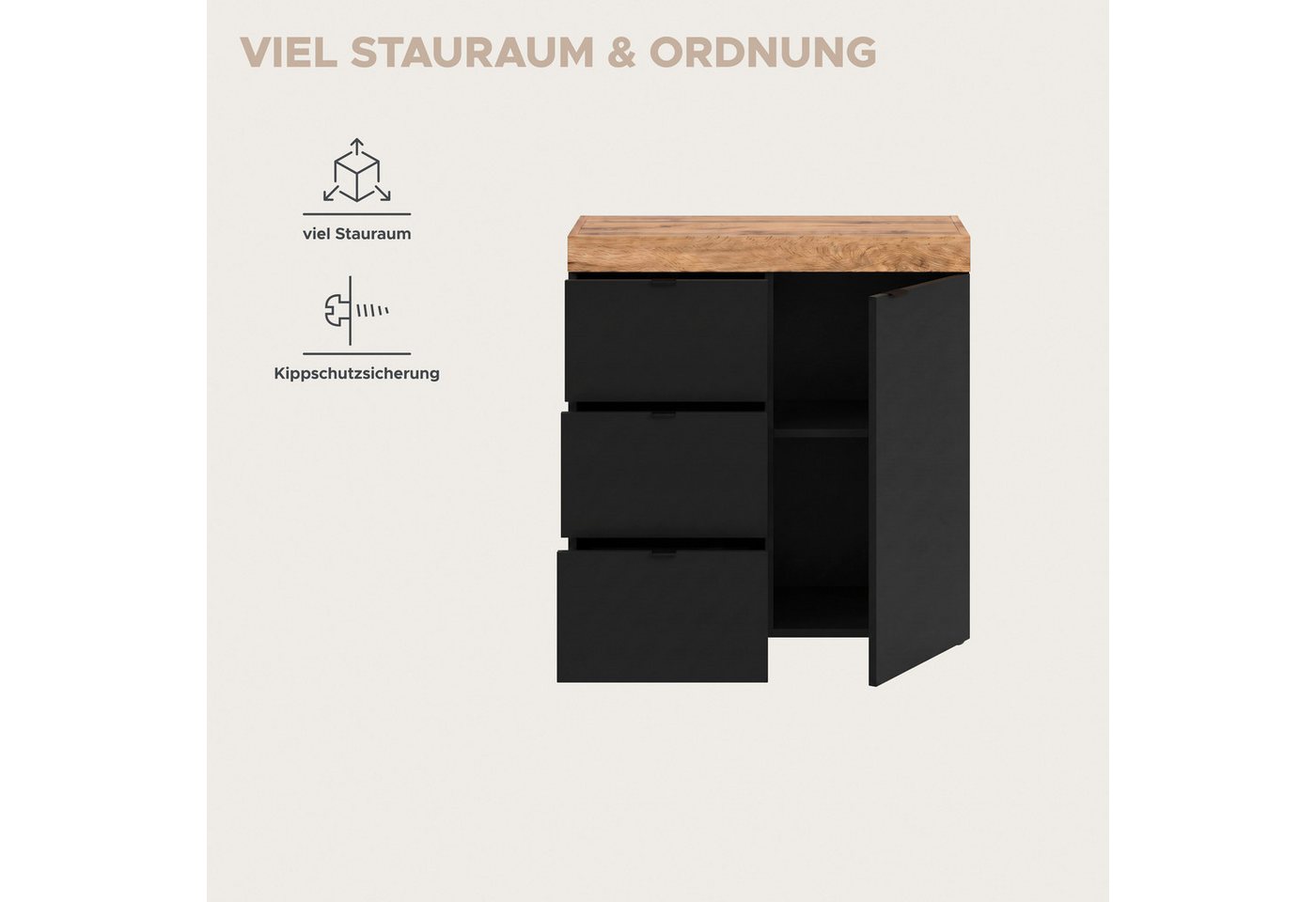 OTTO home Kommode MAMBO II, Breite 77 cm, 1 Tür, 1 Einlegeboden, 3 Schubkästen (1 St., 2-farbige Ausführung, in verschiedenen modernen Trendfarben erhältlich),  – Bild 4 von 5