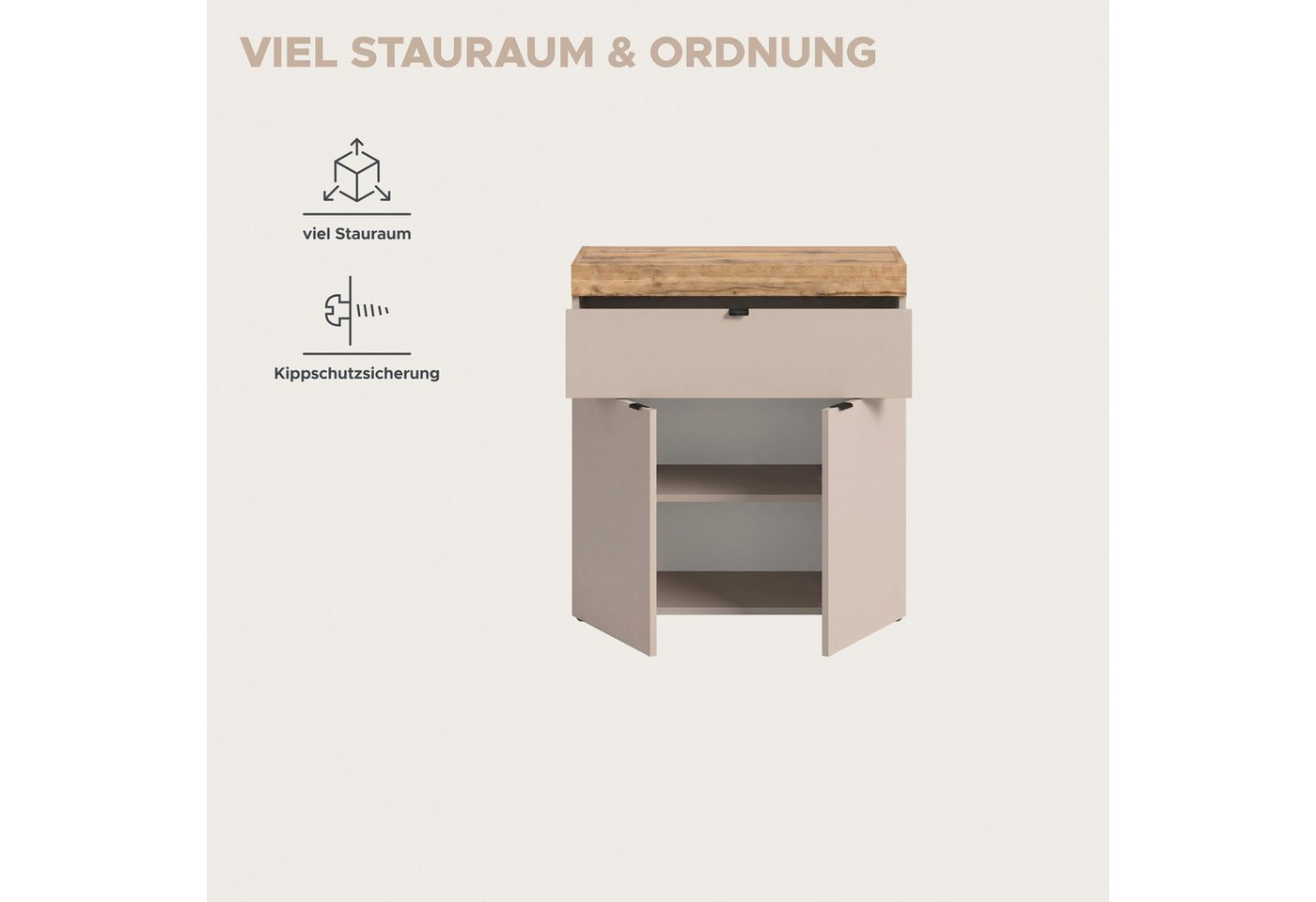 OTTO home Kommode MAMBO II, Breite 77cm, 2 Türen, 1 Einlegeboden, 1 Schubkasten (1 St., 2-farbige Ausführung, in verschiedenen modernen Trendfarben erhältlich), – Bild 4 von 5