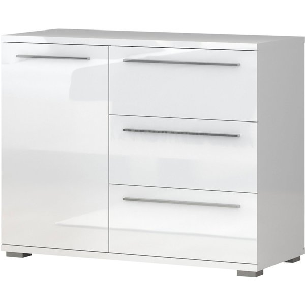 OTTO home Kommode Piano, UV lackiert, hochglänzend in beige oder weiß, FSC-zertifiziert (107x45x85cm (B/T/H), 1-türig mit 3 Schubladen, Soft-Close Funktion