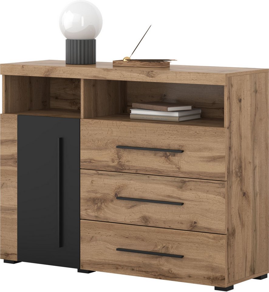 OTTO home Kommode Roger,Breite 120cm, moderne Anrichte mit 3 Schubladen, Sideboard mit viel Stauraum, Masse 120x92x38,5 (B/H/T) – Bild 3 von 5