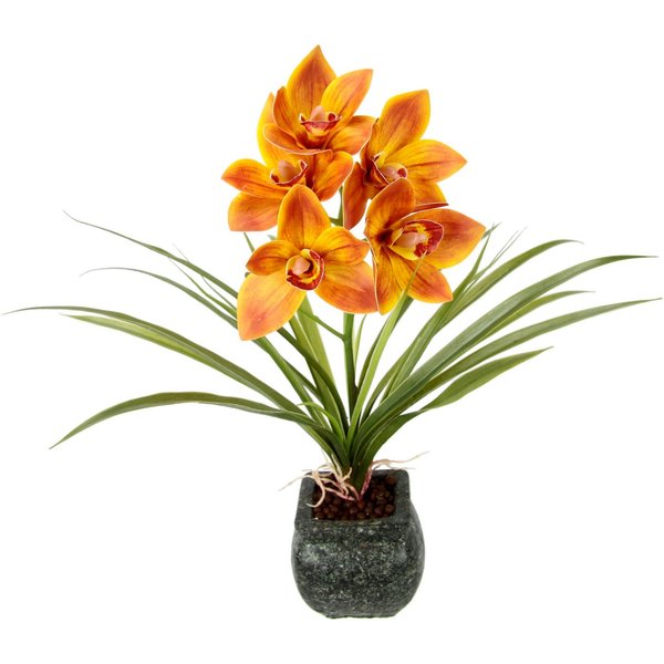 Kunstblume Orchidee, OTTO home, Höhe 40 cm, Mit Blätter im Topf aus Zement Künstliche Blume Cymbidium-Orchidee