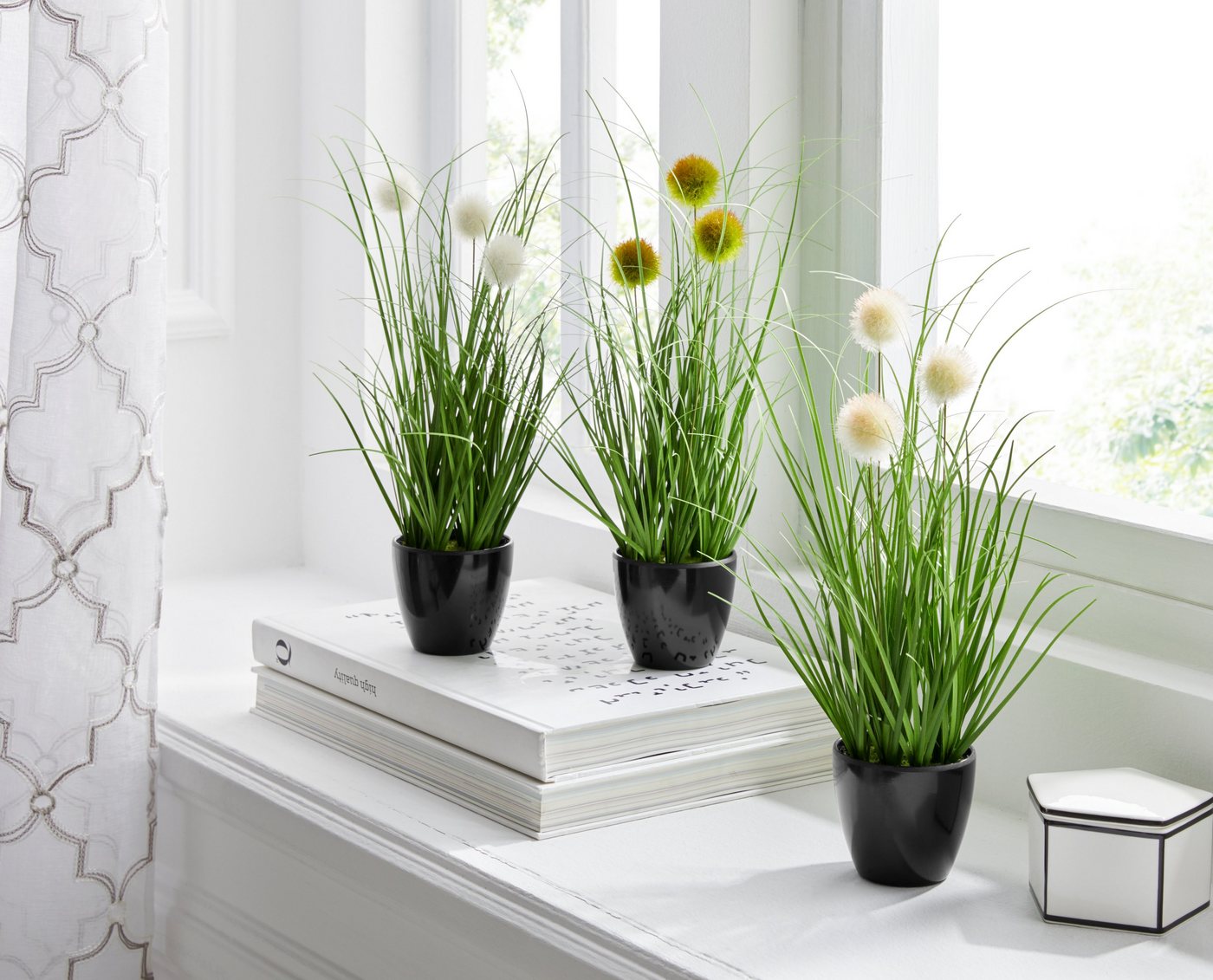 Kunstgras Grasbusch, naturgetreue Kunstpflanze, 35cm hoch, OTTO home, Höhe 35 cm, im 3 teiligen Set, mit Übertopf wahlweise in schwarz oder weiß – Bild 5 von 5
