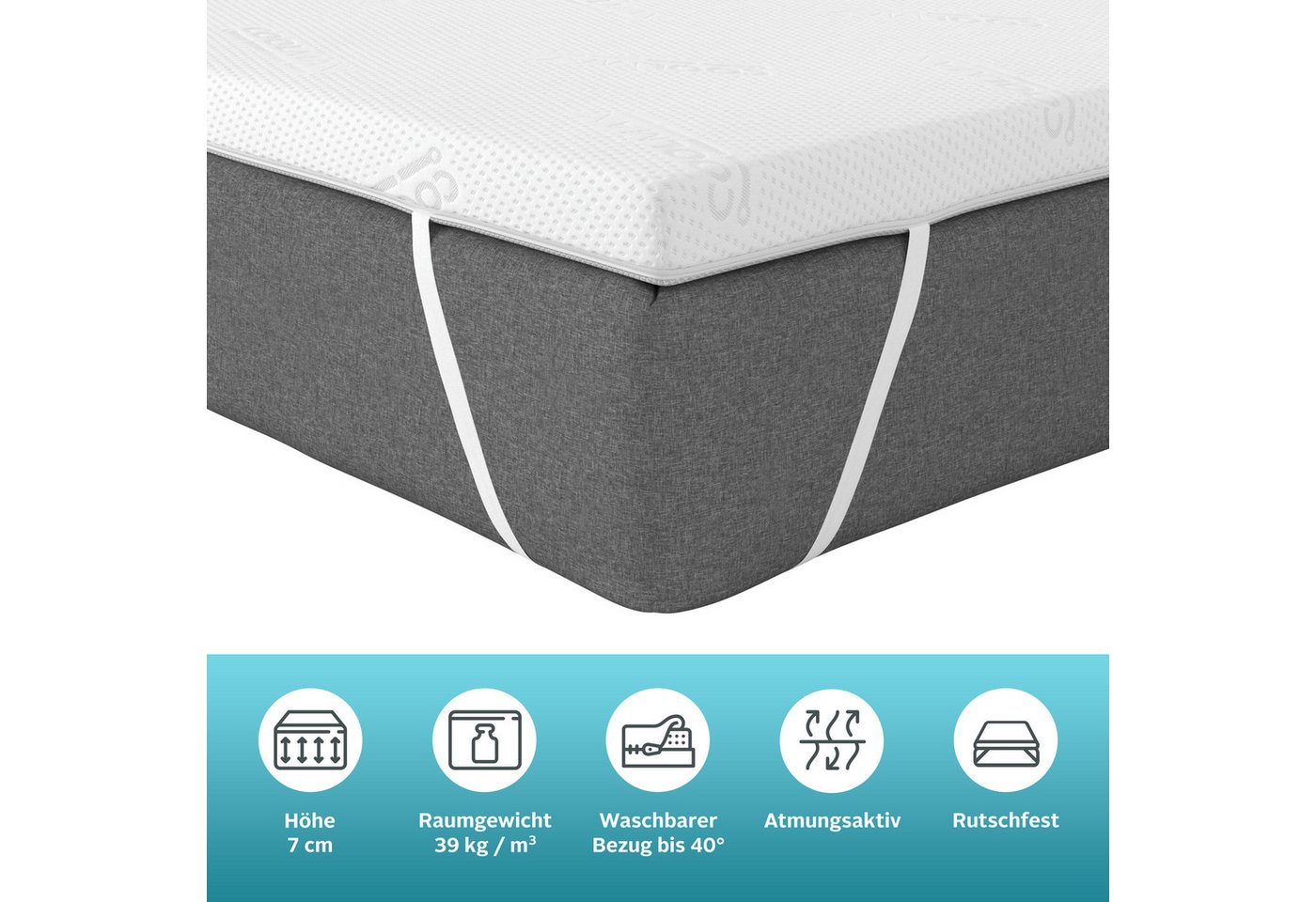 OTTO home, Topper Lasse, Topper 90x200 cm,180x200 cm & mehr, 7 cm hoch, Gelschaum, Matratze, Boxspringbett, ergonomisch, langlebige Qualität (RG 39) – Bild 3 von 5