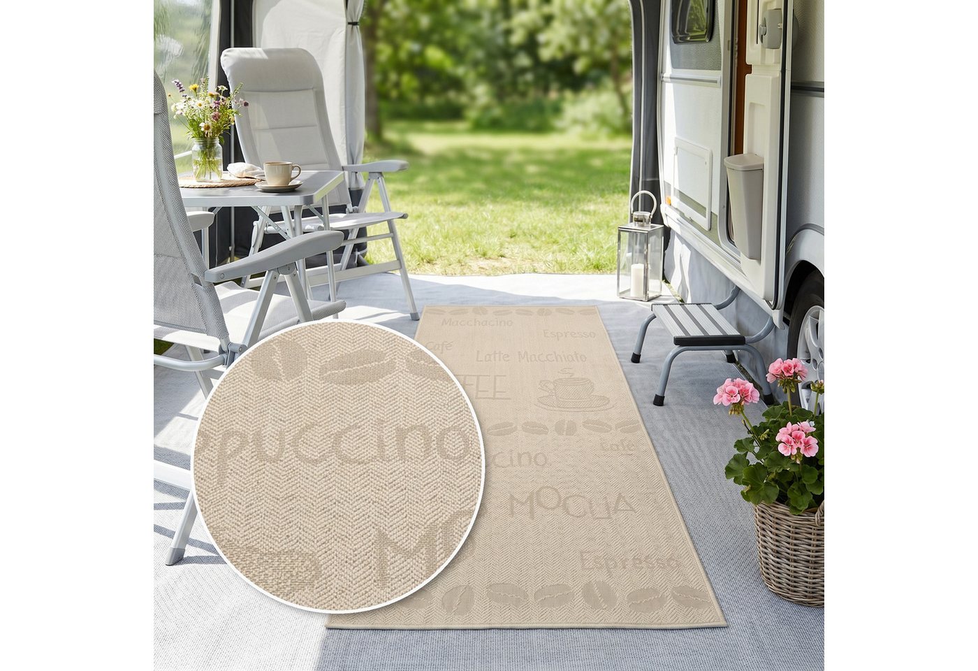 OTTO home Läufer Coffee, Kaffee-Motive, In- und Outdoor geeignet, rechteckig, Höhe: 5 mm, Wetterfest, UV-beständig, Küchenläufer, Camping, Balkon – Bild 2 von 5