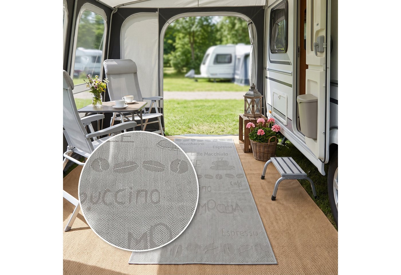 OTTO home Läufer Coffee, Kaffee-Motive, In- und Outdoor geeignet, rechteckig, Höhe: 5 mm, Wetterfest, UV-beständig, Küchenläufer, Camping, Balkon – Bild 2 von 5
