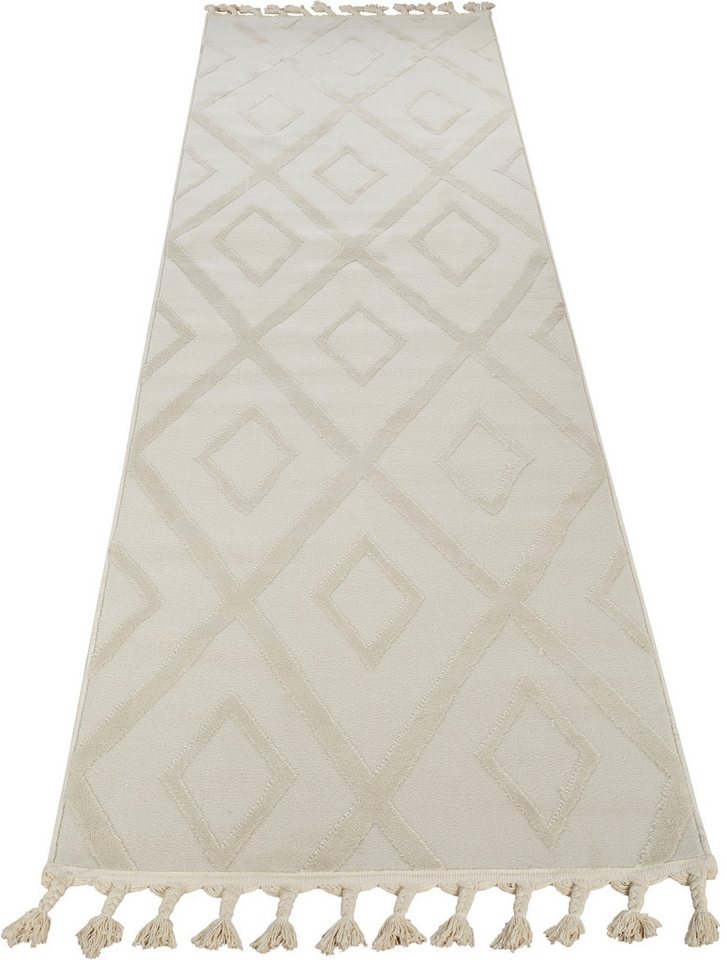 OTTO home Läufer Otilie, rechteckig, Höhe: 11 mm, dichte Qualität, Woll-Look, Boho, mit Fransen und Rauten, Scandi – Bild 3 von 5