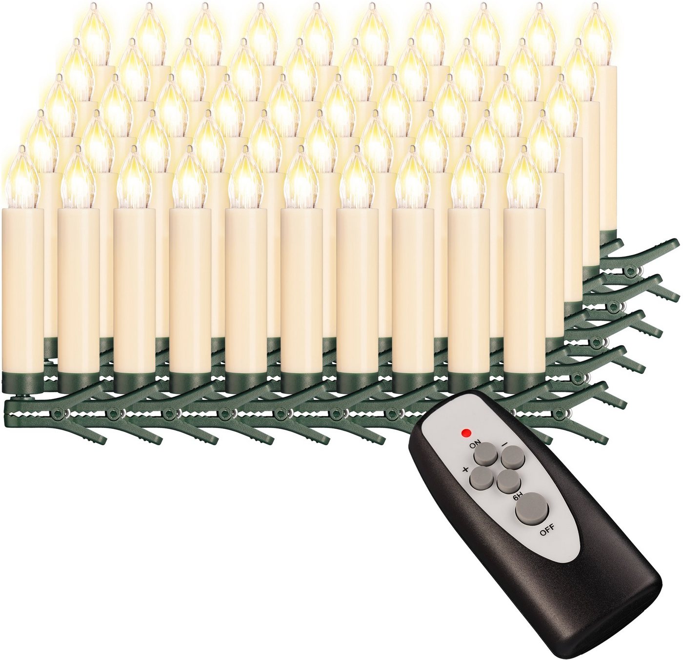 OTTO home LED-Christbaumkerzen,kabellos, Set 25, 40 oder 50 teilig, warmweiß, Fernbedienung, Timer, 50-flammig, Kerzen + 8 Dornen, Flacker u. Timerfunktion, meh – Bild 2 von 5