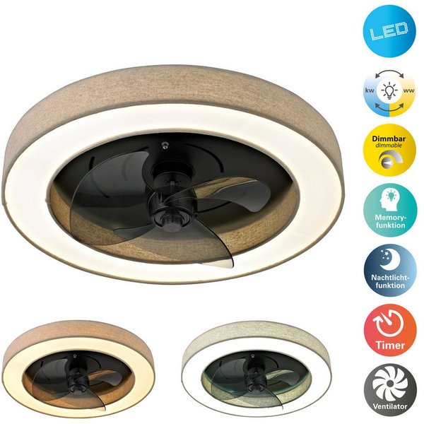 OTTO home LED Deckenleuchte Deckenventilator Vittor, CCT - über Fernbedienung, Dimmfunktion, Memoryfunktion, Nachtlichtfunktion, Ventilatorfunktion, mehrere Hel