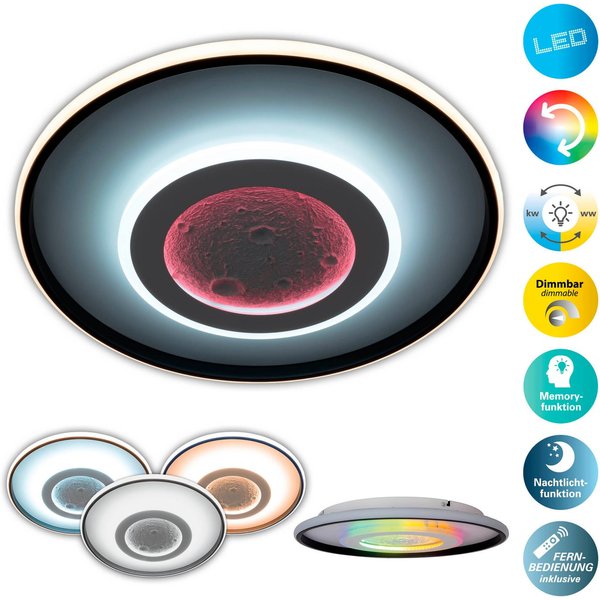 OTTO home LED Deckenleuchte Kessara, CCT - über Fernbedienung, Dimmfunktion, Memoryfunktion, Nachtlichtfunktion, RGB, dimmbar über Fernbedienung, LED fest integ