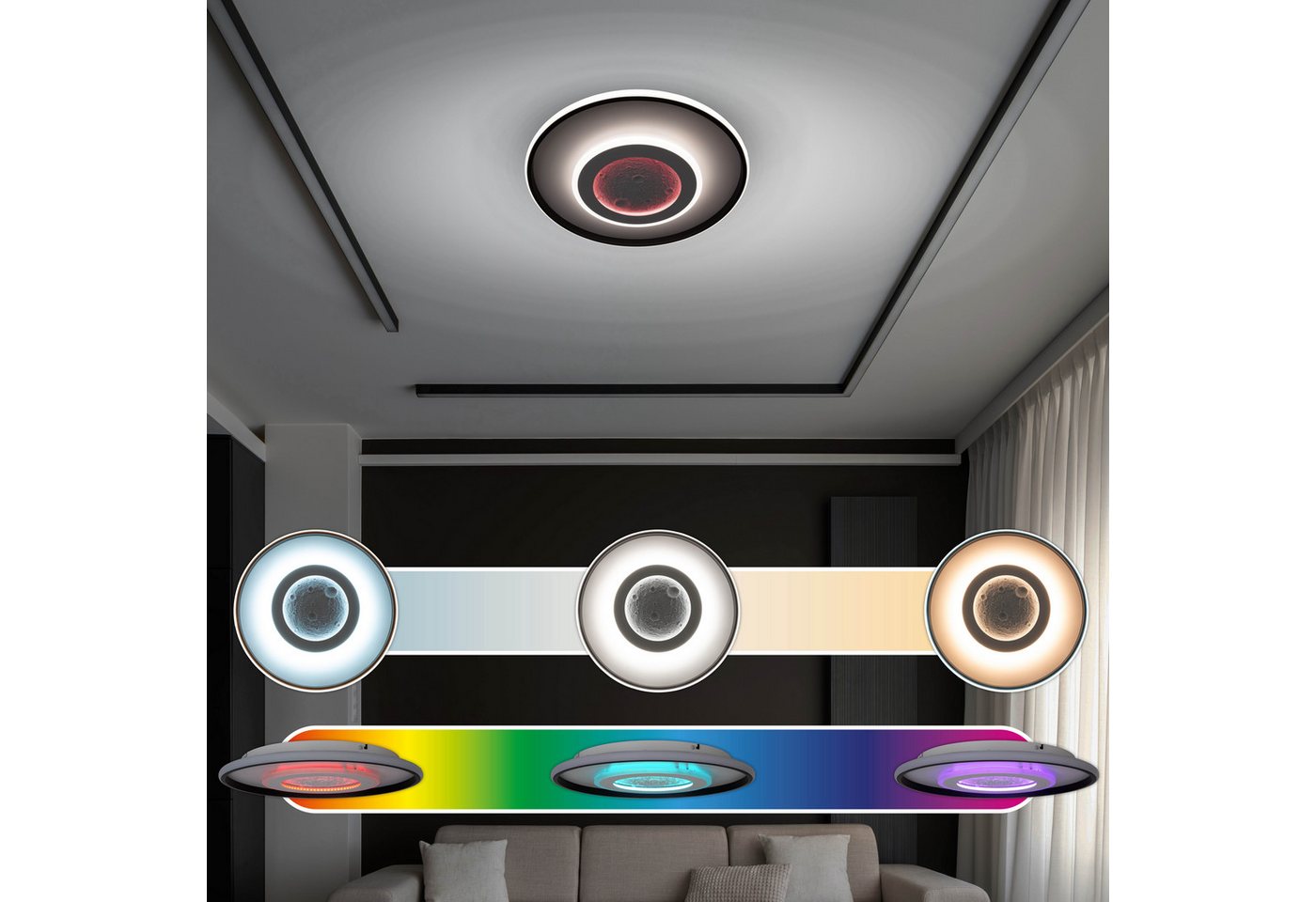 OTTO home LED Deckenleuchte Kessara, CCT - über Fernbedienung, Dimmfunktion, Memoryfunktion, Nachtlichtfunktion, RGB, dimmbar über Fernbedienung, LED fest integ – Bild 5 von 5