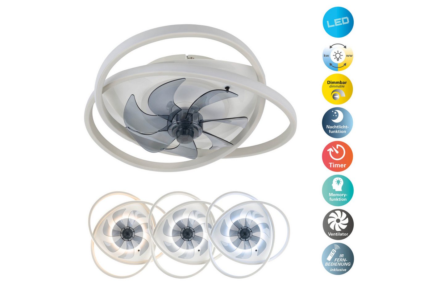 OTTO home LED Deckenleuchte Lunnee Deckenventilator, CCT - über Fernbedienung, Dimmfunktion, Fernbedienung, Infrarot inkl., Memoryfunktion, Nachtlichtfunktion,  – Bild 2 von 5