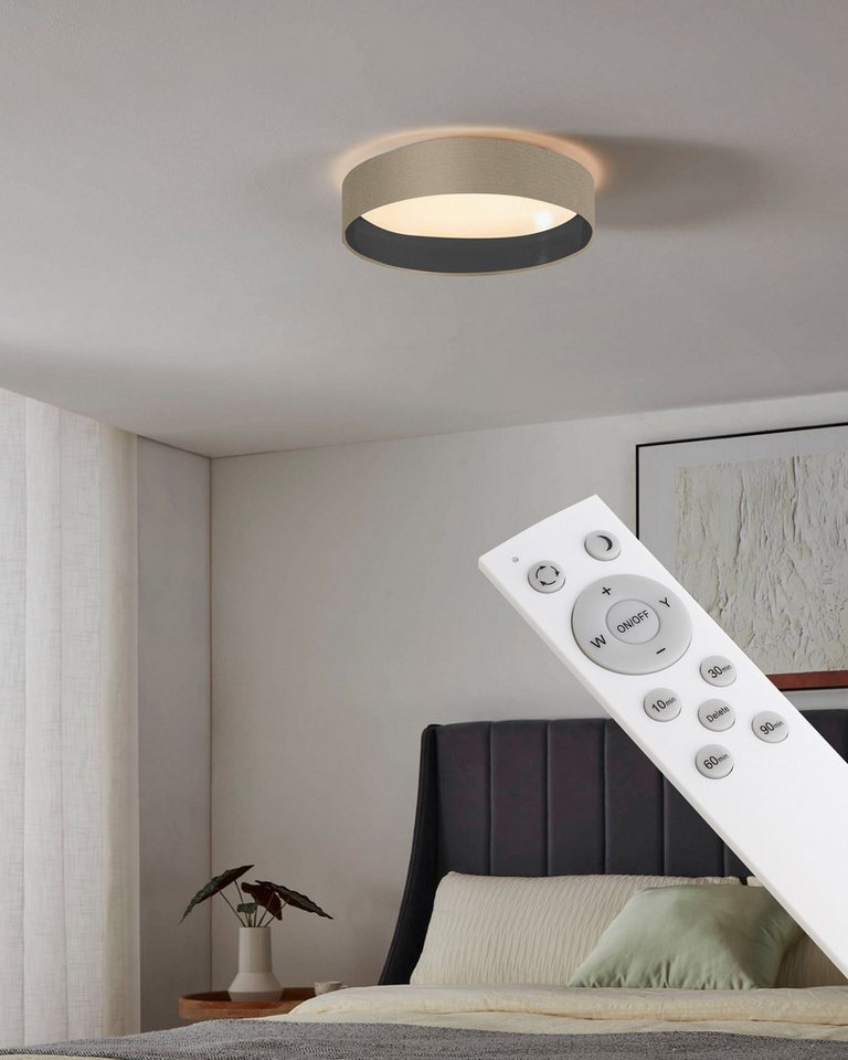 OTTO home LED Deckenleuchte Merryn, CCT - über Fernbedienung, LED fest integriert, Neutralweiß, Warmweiß, Deckenlampe Ø38 x H9 cm mit Textil-/Stoffschirm, CCT,  – Bild 5 von 5