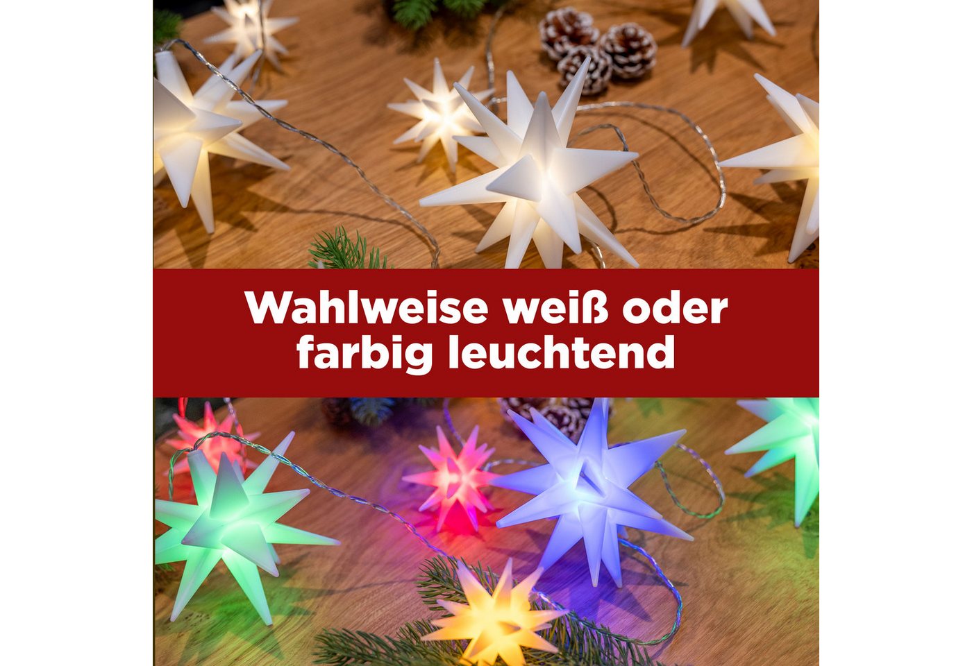 OTTO home LED-Lichterkette,10 Sterne mit Farbwechsler, Fernbedienung, Timer, Indoor Outdoor, 10-flammig, 3D-Lichterkette, Dimm-/ Blink- und Timerfunktion (6/18h – Bild 5 von 5
