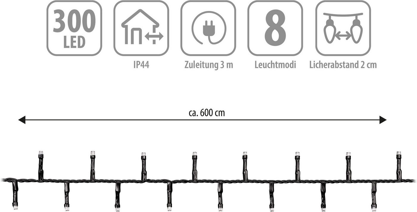 OTTO home LED-Lichterkette Clusterlichterkette,3/6/8/12/14/18/24 m, 8 Modi, Timer, Indoor Outdoor, Blinkfunktionen, Timer, Memoryfunktion, incl. Atapter, 3 m Zu – Bild 4 von 5