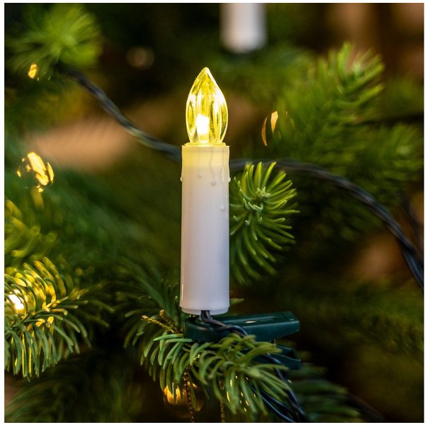 OTTO home LED-Lichterkette kabelgebundene LED Christbaumkerzen 50-teilig, Timer, Indoor Outdoor, 50-flammig, warmweiß, Beleuchtungsstrecke ca. 24,5 m und Zuleit