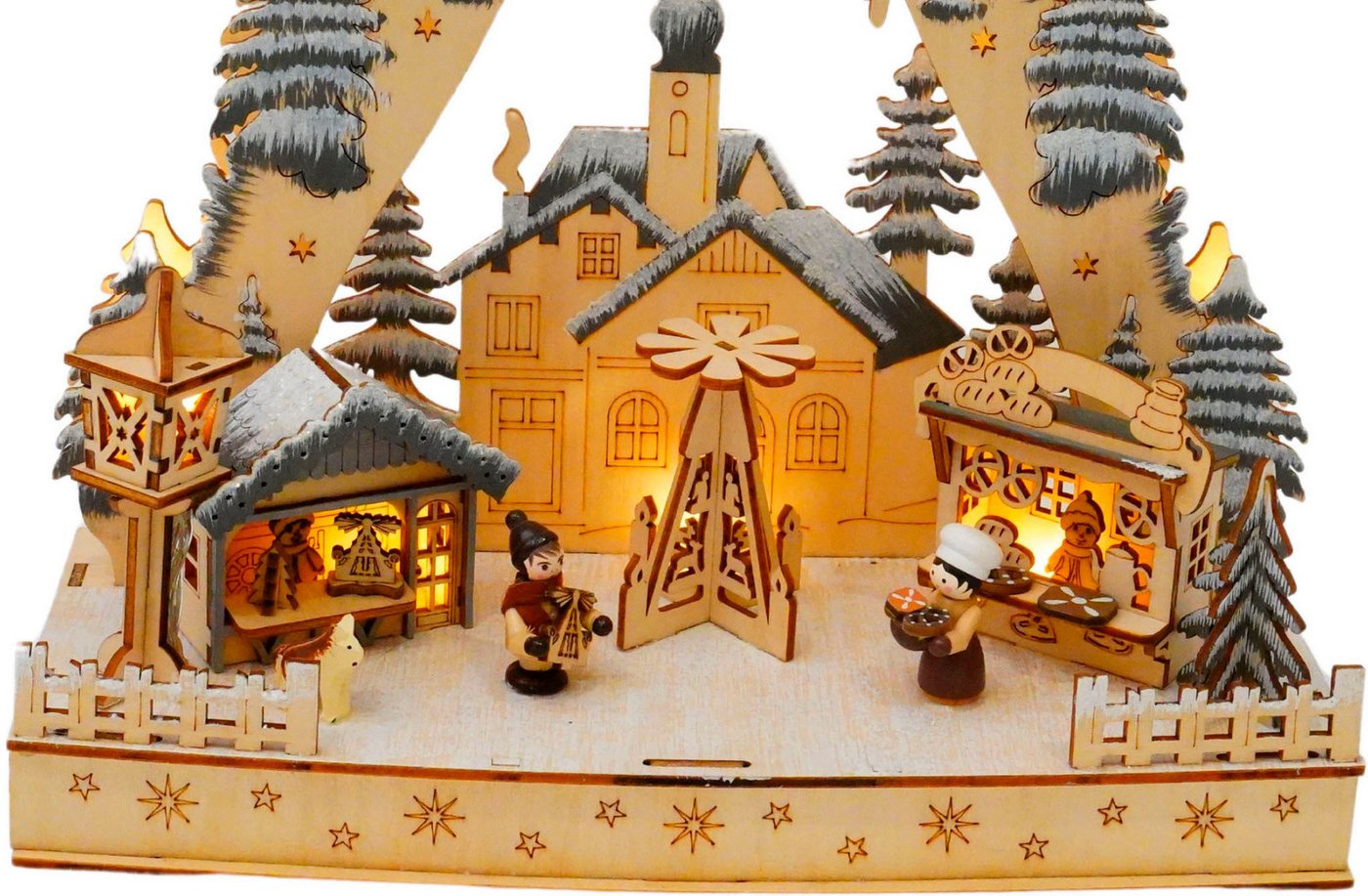 OTTO home LED Schwibbogen Winterszene, Weihnachtsdorf mit Wald, Kirche und Marktständen (1-tlg), Weihnachtsdeko aus Holz, ca. 30x33 cm – Bild 3 von 3