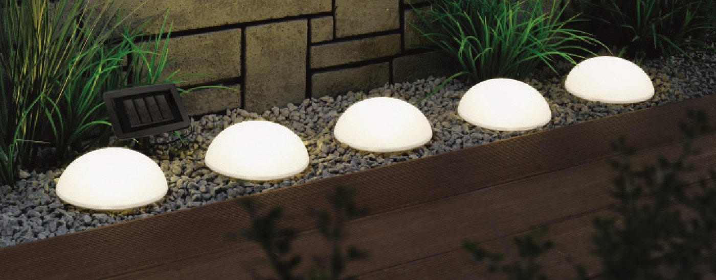 OTTO home LED Solarleuchte Primala, LED-Solar Gartensteckerr, 5er Set, halbkugeln, Tageslichtsensor, LED fest integriert, Warmweiß, mit Erdspießen – Bild 2 von 5