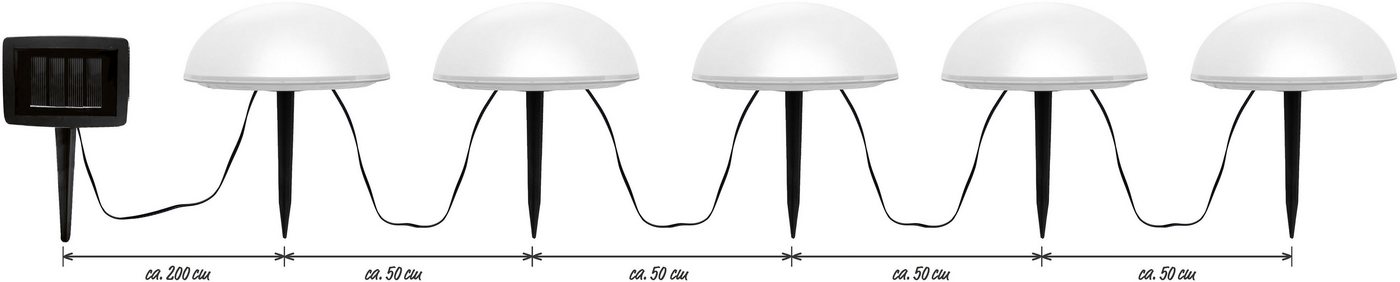 OTTO home LED Solarleuchte Primala, LED-Solar Gartensteckerr, 5er Set, halbkugeln, Tageslichtsensor, LED fest integriert, Warmweiß, mit Erdspießen – Bild 4 von 5