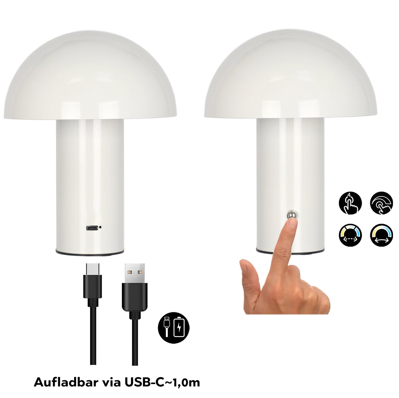 OTTO home LED Tischleuchte Hillu, Dimmer, Dimmfunktion, Ein-/Ausschalter, USB-Anschluss mit Ladefunktion, USB-Ladefunktion, mehrere Helligkeitsstufen, LED fest  – Bild 4 von 5