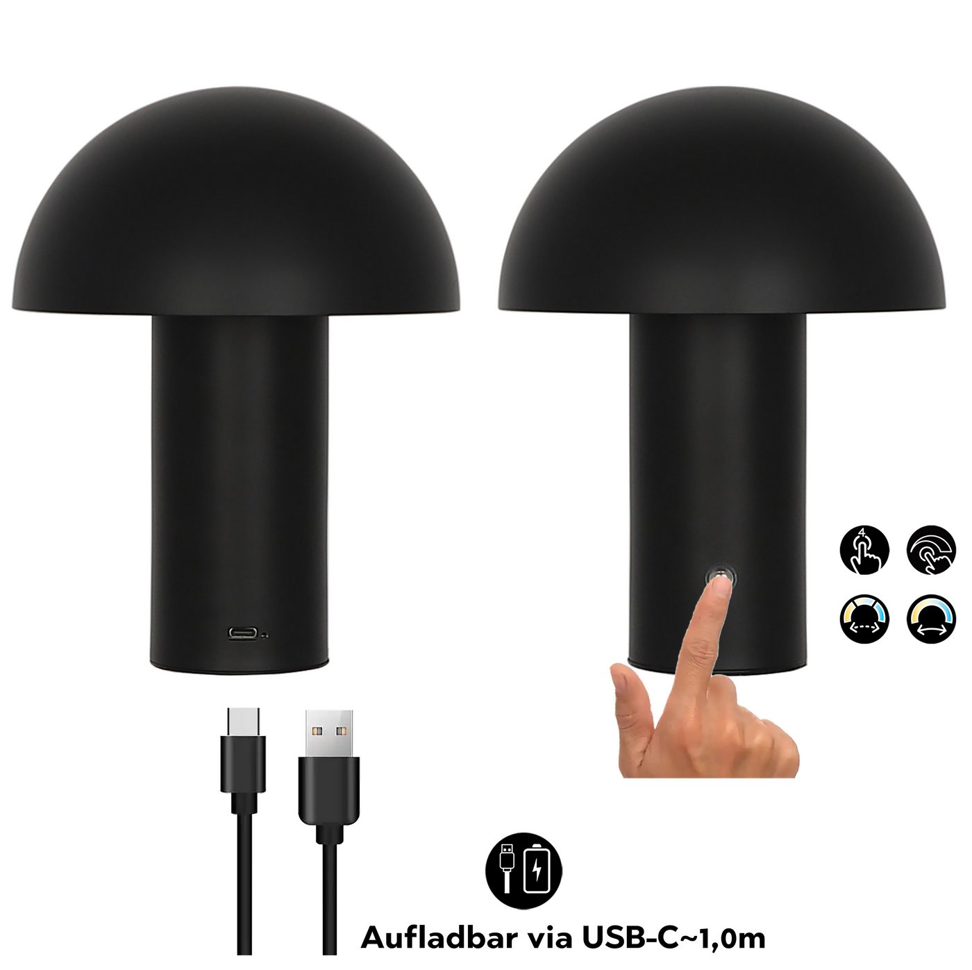 OTTO home LED Tischleuchte Hillu, Dimmer, Dimmfunktion, Ein-/Ausschalter, USB-Anschluss mit Ladefunktion, USB-Ladefunktion, mehrere Helligkeitsstufen, LED fest  – Bild 4 von 5