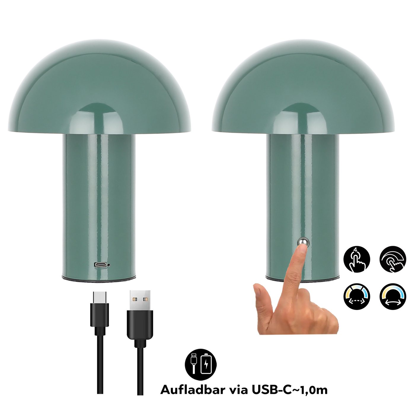 OTTO home LED Tischleuchte Hillu, Dimmer, Dimmfunktion, Ein-/Ausschalter, USB-Anschluss mit Ladefunktion, USB-Ladefunktion, mehrere Helligkeitsstufen, LED fest  – Bild 4 von 5