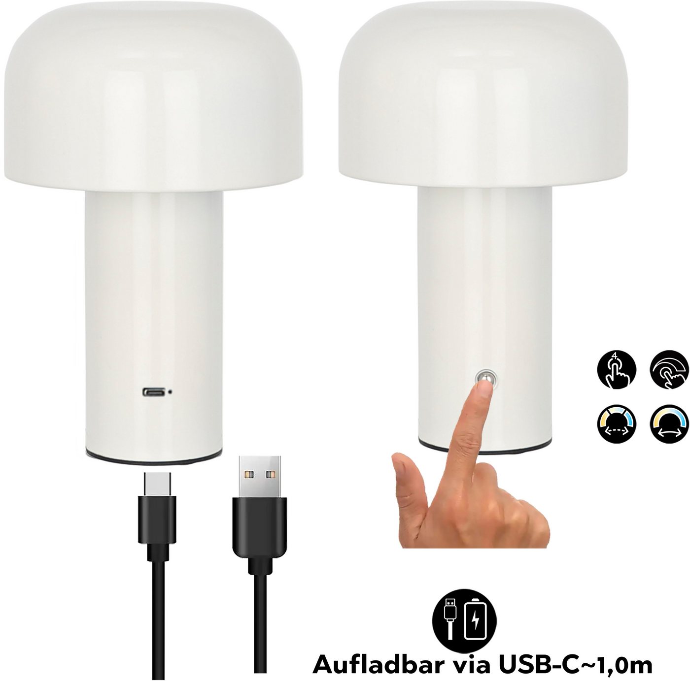 OTTO home LED Tischleuchte Ronno, Dimmer, Dimmfunktion, Ein-/Ausschalter, Farbsteuerung, USB-Ladefunktion, mehrere Helligkeitsstufen, LED fest integriert, warmw – Bild 3 von 5