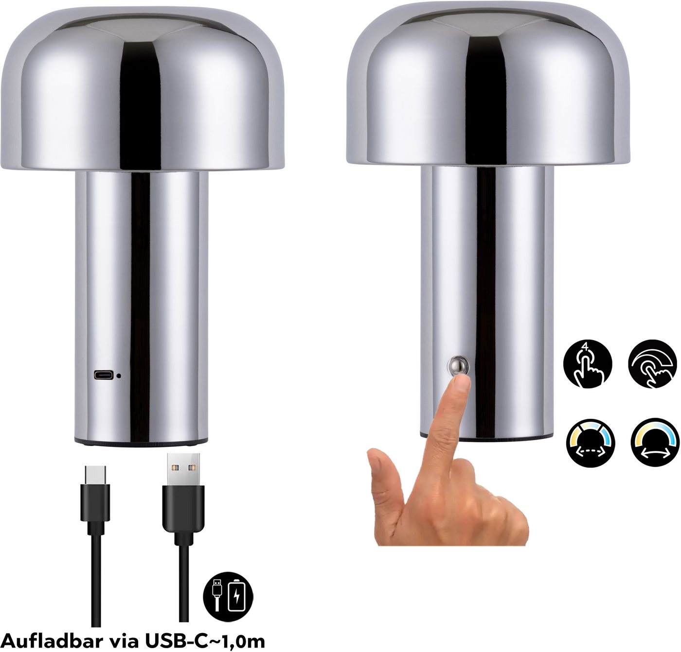 OTTO home LED Tischleuchte Ronno, Dimmer, Dimmfunktion, Ein-/Ausschalter, Farbsteuerung, USB-Ladefunktion, mehrere Helligkeitsstufen, LED fest integriert, warmw – Bild 3 von 5