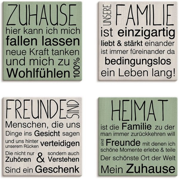 OTTO home Leinwandbild Zuhause, Familie, Freunde, Heimat, Liebessprüche (4 St), 4tlg. Set