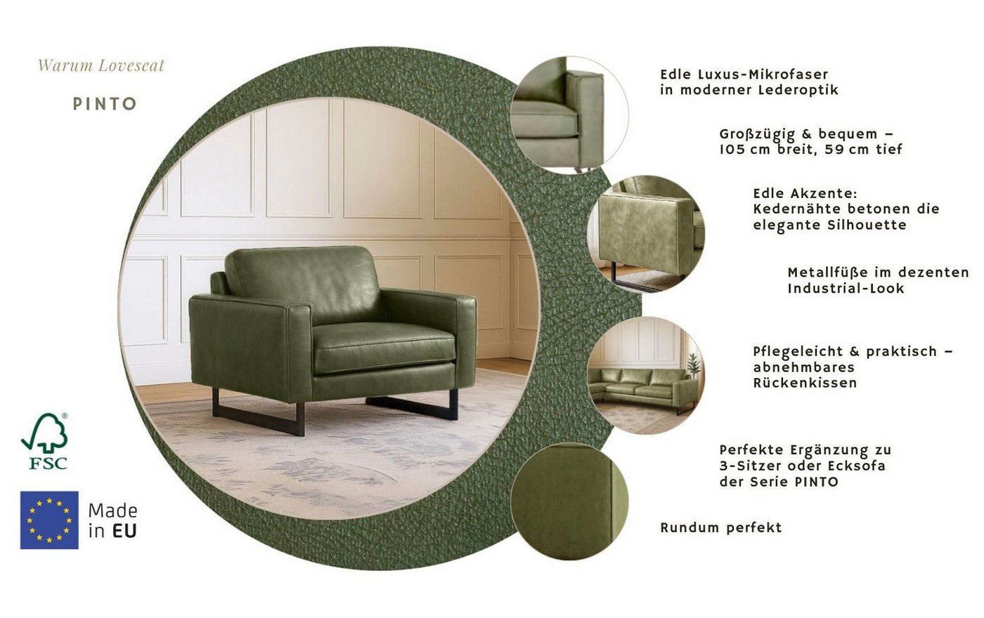 OTTO home Loveseat Pinto 105 cm, Cord, Chenille, Lederoptik, mit Keder, Metallfüßen und auch in Cord Bezug erhältlich – Bild 3 von 5
