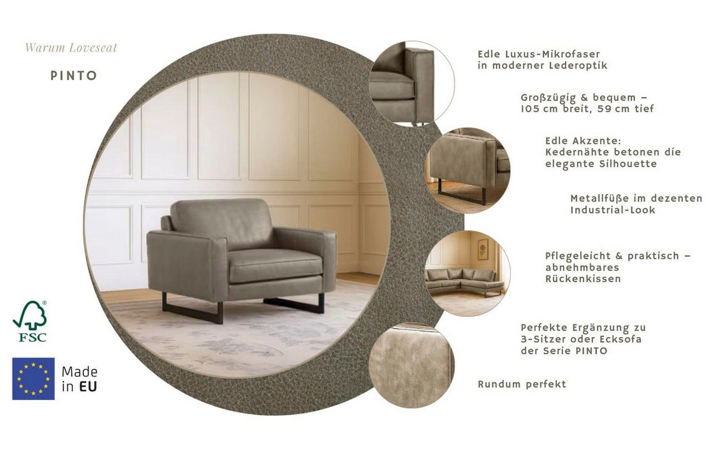 OTTO home Loveseat Pinto 105 cm, Cord, Chenille, Lederoptik, mit Keder, Metallfüßen und auch in Cord Bezug erhältlich – Bild 3 von 5