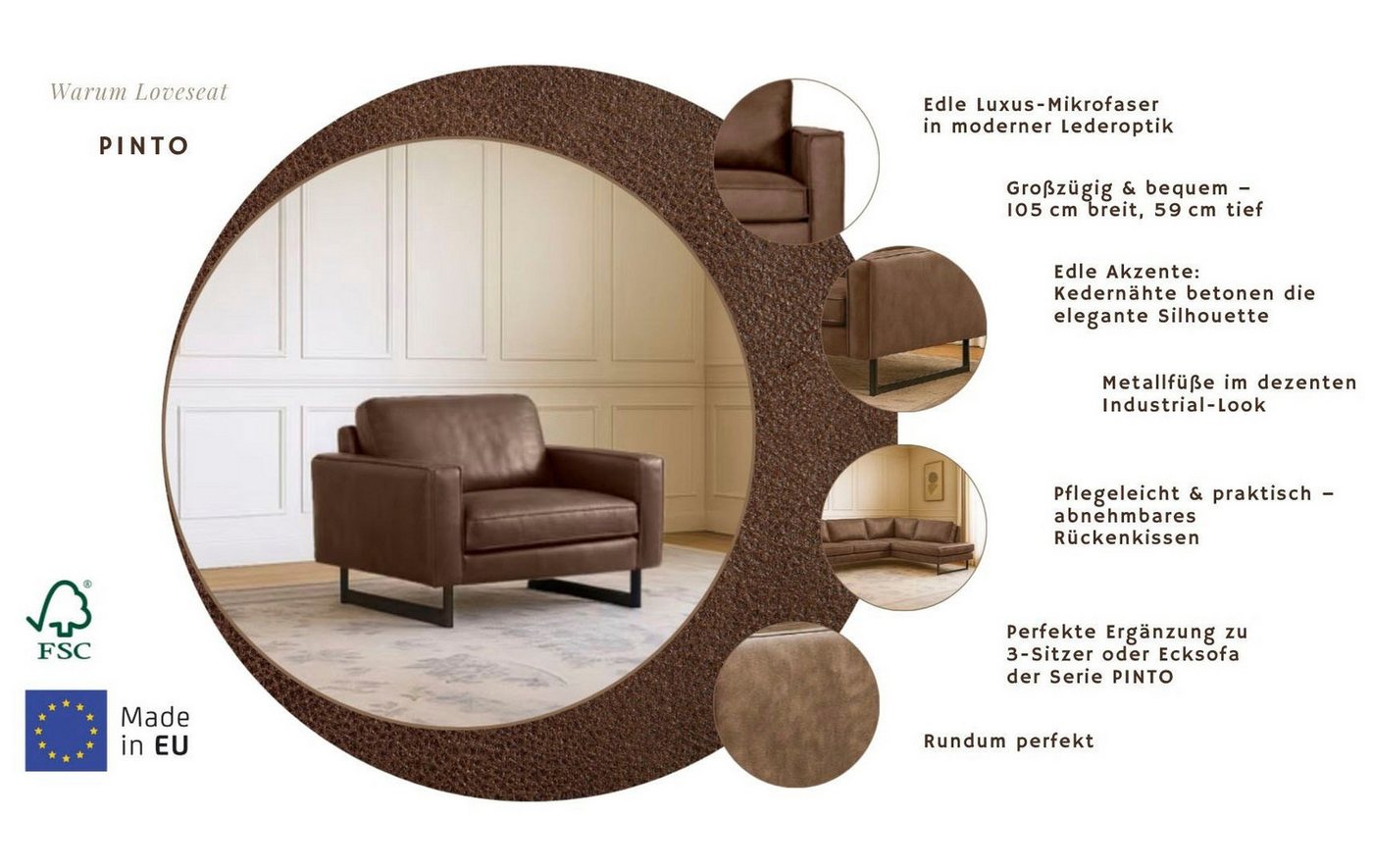 OTTO home Loveseat Pinto 105 cm, Cord, Chenille, Lederoptik, mit Keder, Metallfüßen und auch in Cord Bezug erhältlich – Bild 3 von 5
