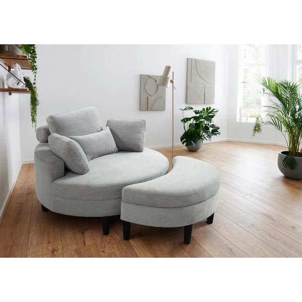 OTTO home Loveseat Ravi Sessel, B: 114 cm, Sitzhöhe: 42 cm, XXL- Sessel, mit Stauraumhocker, Rückenstütze & 4 Zierkissen