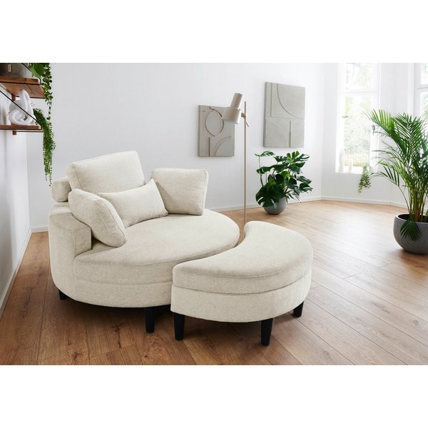 OTTO home Loveseat Ravi Sessel, B: 114 cm, Sitzhöhe: 42 cm, XXL- Sessel, mit Stauraumhocker, Rückenstütze & 4 Zierkissen