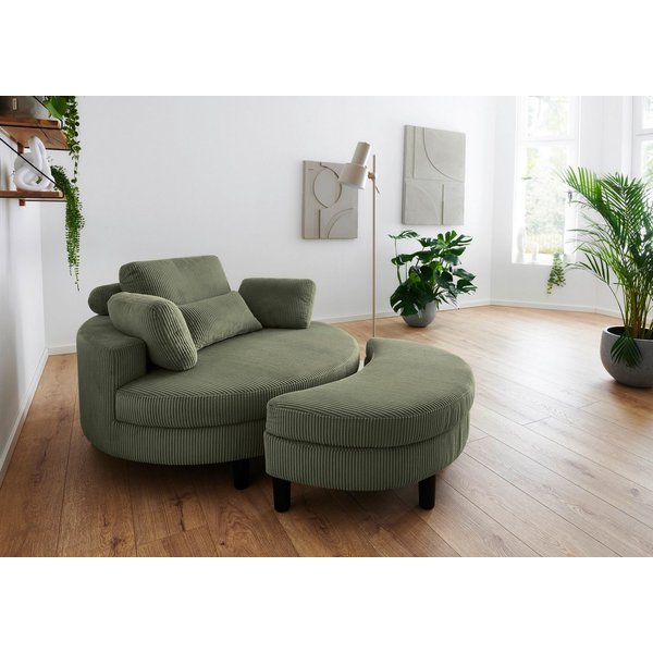 OTTO home Loveseat Ravi Sessel, B: 114 cm, Sitzhöhe: 42 cm, XXL- Sessel, mit Stauraumhocker, Rückenstütze & 4 Zierkissen