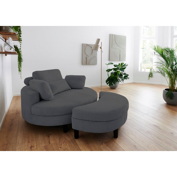 OTTO home Loveseat Ravi Sessel, B: 114 cm, Sitzhöhe: 42 cm, XXL- Sessel, mit Stauraumhocker, Rückenstütze & 4 Zierkissen