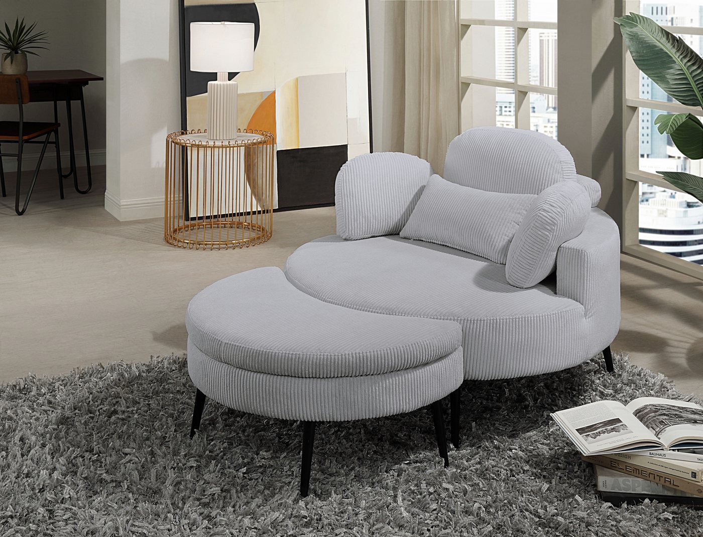 OTTO home Loveseat Riko Sessel, B: 110 cm, Sitzhöhe: 44 cm, XXL- Sessel, mit Stauraumhocker, Rückenstütze & 4 Zierkissen – Bild 2 von 5
