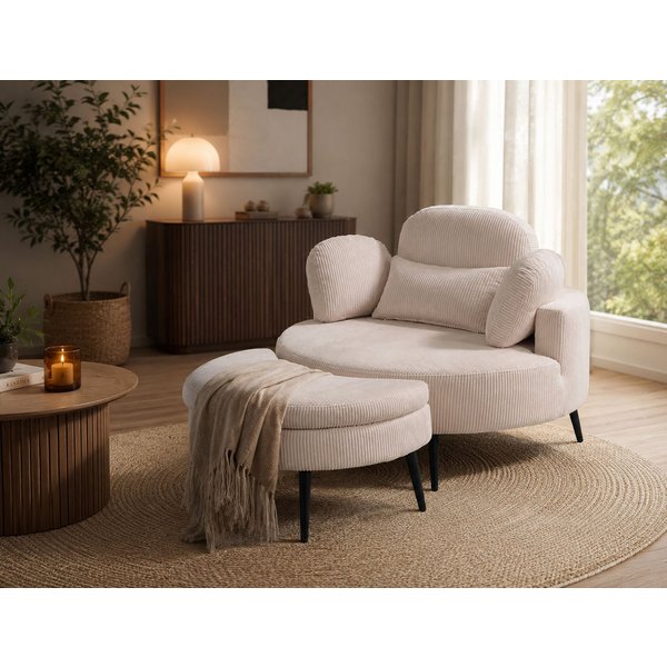 OTTO home Loveseat Riko Sessel, B: 110 cm, Sitzhöhe: 44 cm, XXL- Sessel, mit Stauraumhocker, Rückenstütze & 4 Zierkissen