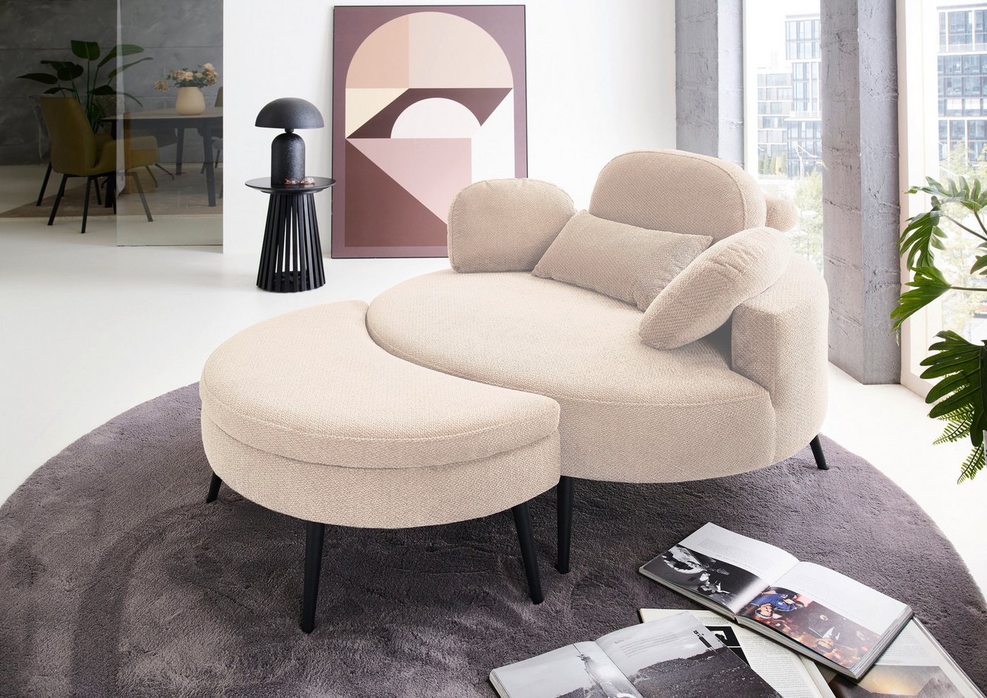 OTTO home Loveseat Riko Sessel, B: 110 cm, Sitzhöhe: 44 cm, XXL- Sessel, mit Stauraumhocker, Rückenstütze & 4 Zierkissen – Bild 2 von 5