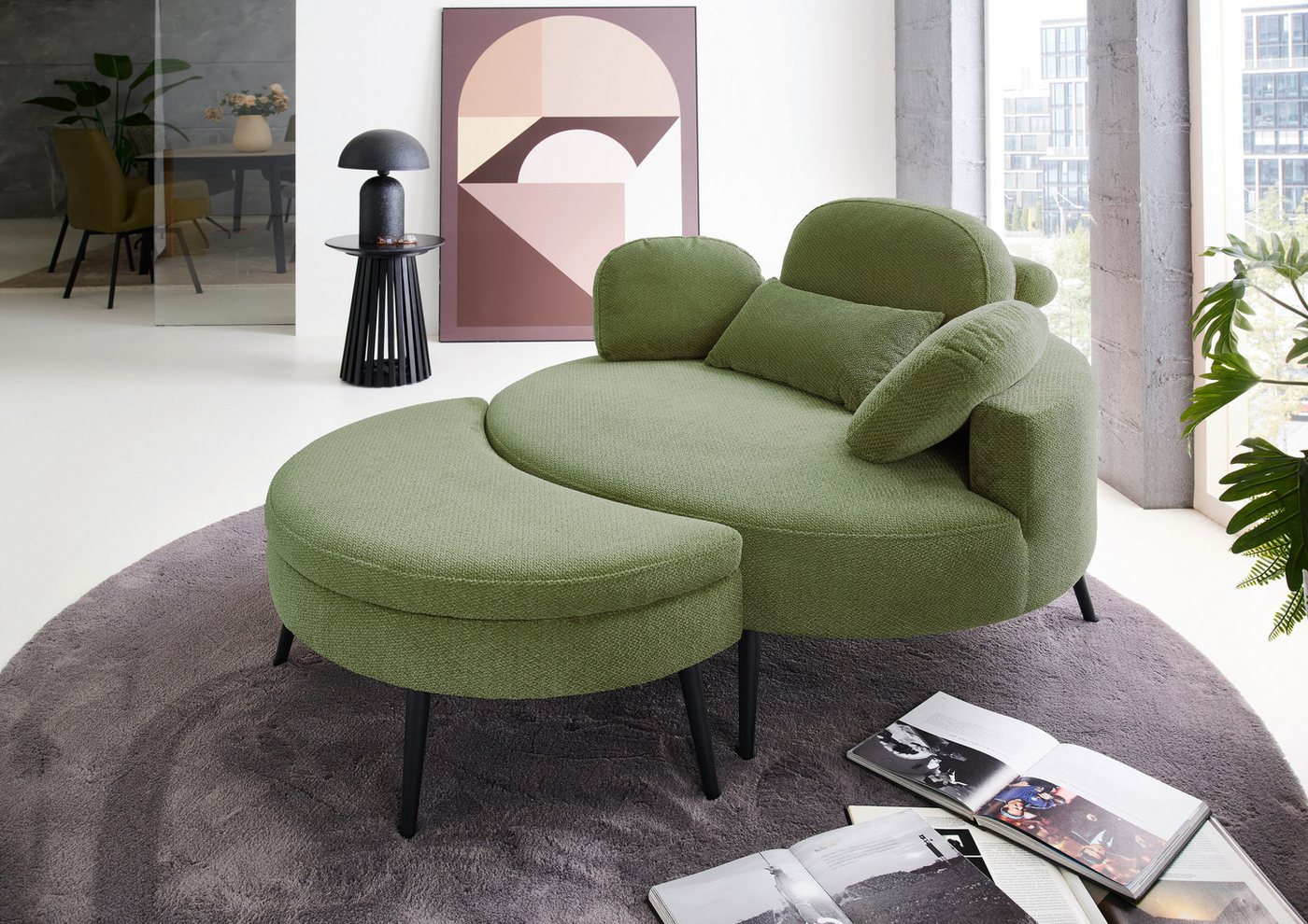 OTTO home Loveseat Riko Sessel, B: 110 cm, Sitzhöhe: 44 cm, XXL- Sessel, mit Stauraumhocker, Rückenstütze & 4 Zierkissen – Bild 2 von 5