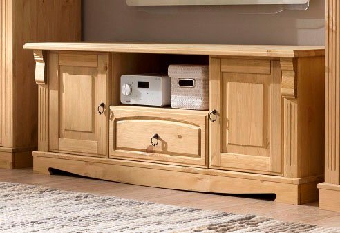 OTTO home Lowboard Anna, TV-Bank, TV-Schrank, im Landhaustil (Gesamtmaße (B/T/H): ca. 140/44/50 cm), TV-Board, Breite 140 cm, 2 Türen, 1 Schublade, Massivholz,  – Bild 2 von 5