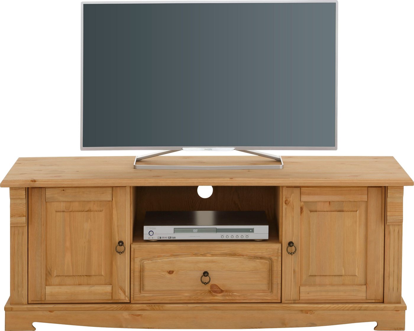 OTTO home Lowboard Anna, TV-Bank, TV-Schrank, im Landhaustil (Gesamtmaße (B/T/H): ca. 140/44/50 cm), TV-Board, Breite 140 cm, 2 Türen, 1 Schublade, Massivholz,  – Bild 4 von 5
