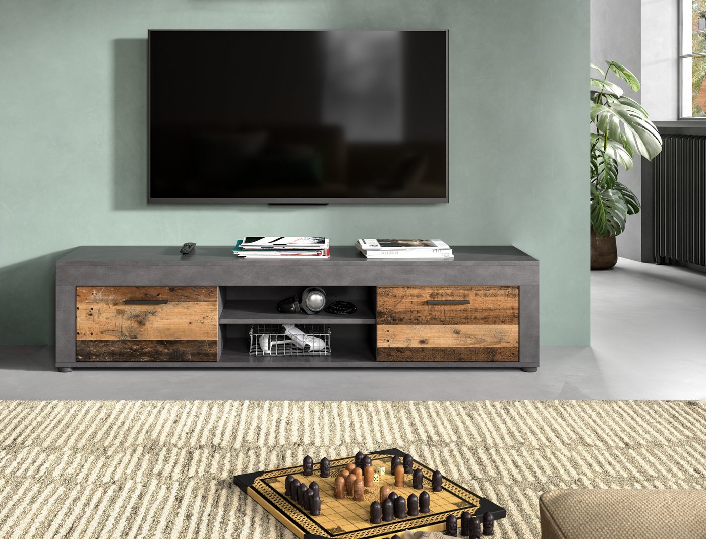 OTTO home Lowboard AOSTA, Breite 160 cm, 2 Klappen, 2 offene Fächer (in verschiedenen Farbausführungen, individuell kombinierbar), TV-Board, Mediaboard, TV-Möbe – Bild 2 von 5