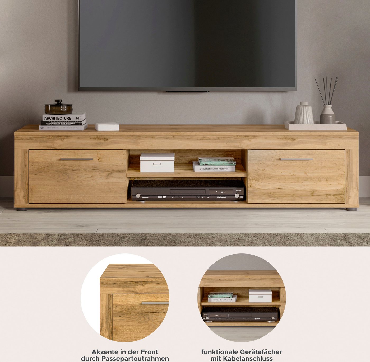 OTTO home Lowboard AOSTA, Breite 160 cm, 2 Klappen, 2 offene Fächer (in verschiedenen Farbausführungen, individuell kombinierbar), TV-Board, Mediaboard, TV-Möbe – Bild 3 von 5