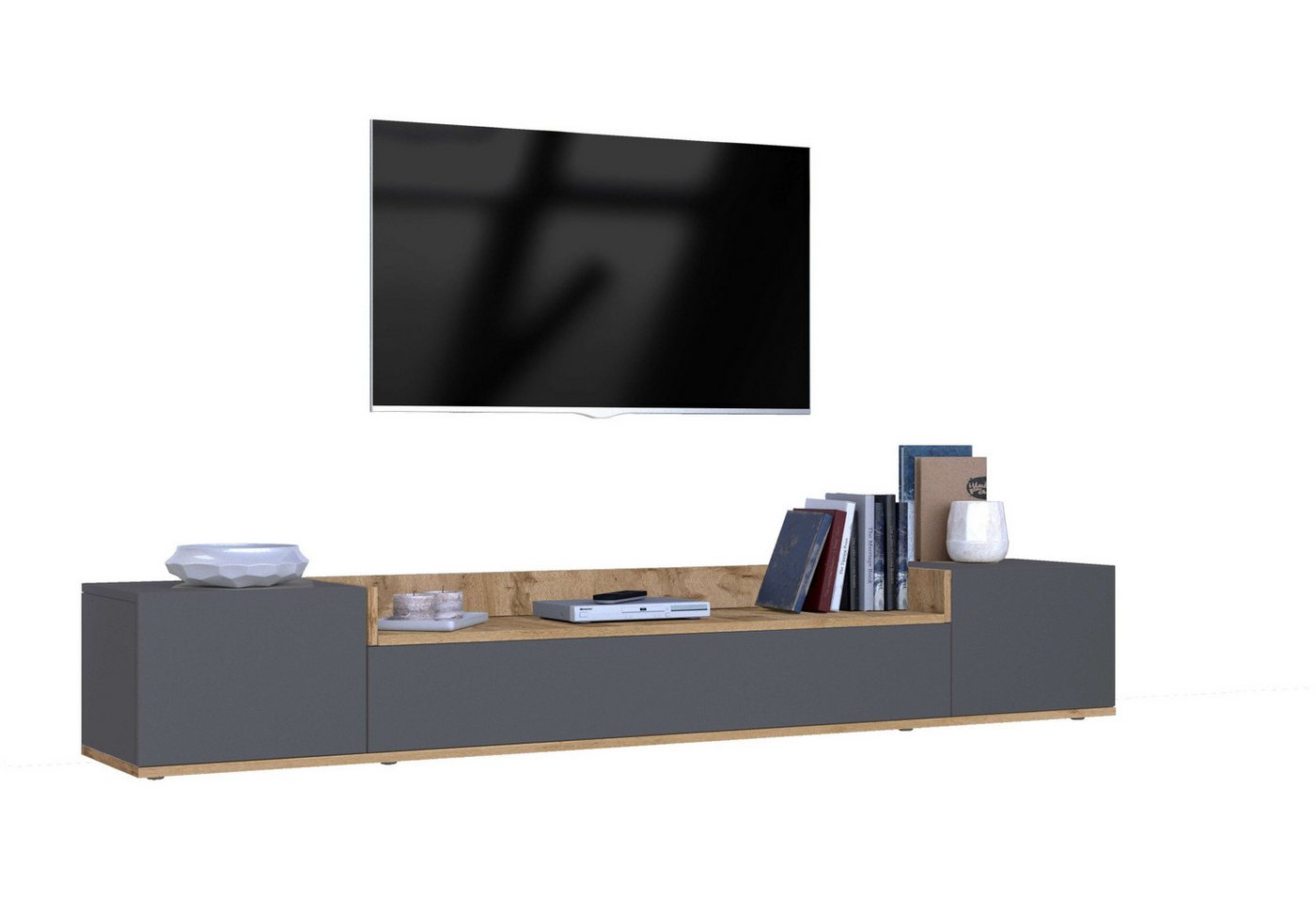 OTTO home Lowboard BOLSENA,TV-Kommode, TV-Möbel,TV-Bank, 4 Fächer und offenes Ablagefach (1 St), stehend/hängend montierbar, Made in Italy, B/T/H: 200 × 35 × 31 – Bild 2 von 5