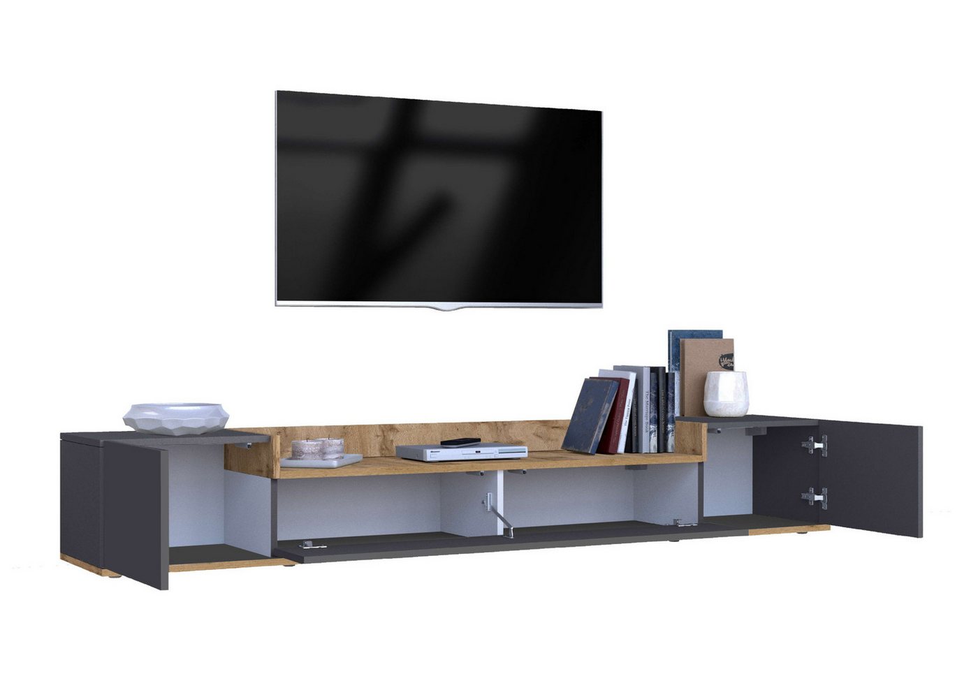 OTTO home Lowboard BOLSENA,TV-Kommode, TV-Möbel,TV-Bank, 4 Fächer und offenes Ablagefach (1 St), stehend/hängend montierbar, Made in Italy, B/T/H: 200 × 35 × 31 – Bild 4 von 5