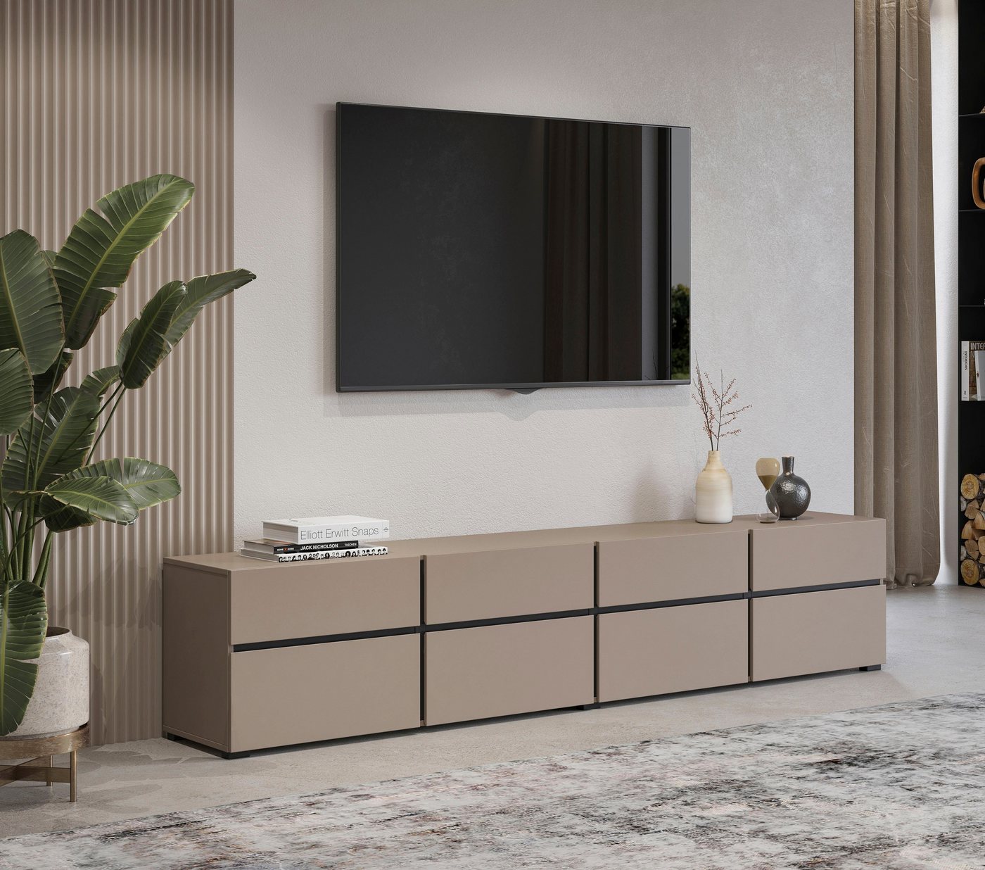 OTTO home Lowboard Cross,Breite 225 cm, moderne grifflose TV-Kommode, Breite 225 cm, TV-Schrank mit viel Stauraum, TV-Board – Bild 5 von 5